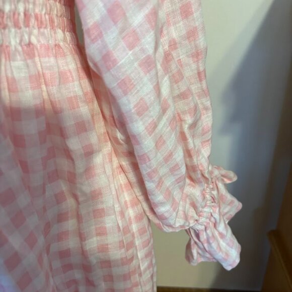 SLEEPER Of the Shoulder Midi Pink Gingham Dress - Pink/White - size Large - Picture 9 of 16